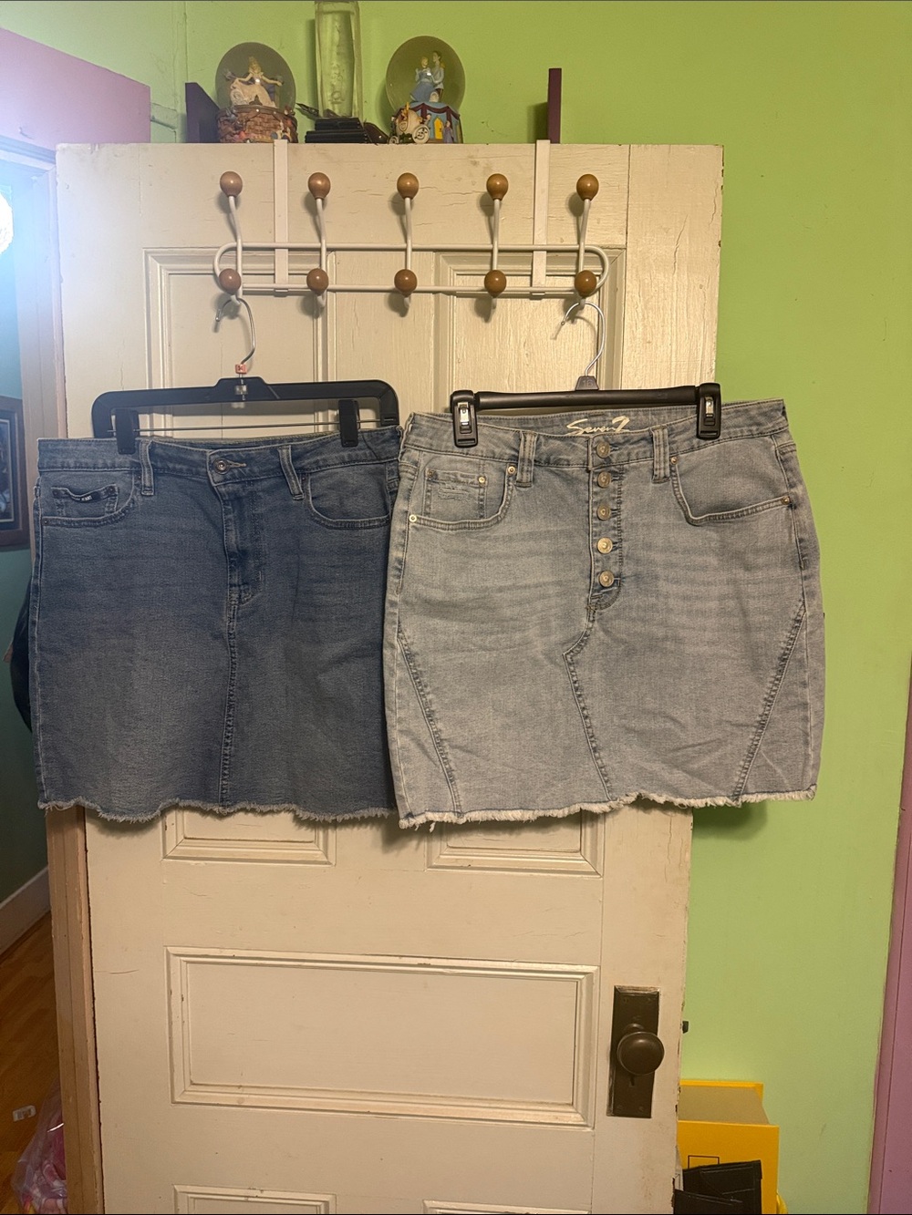 DKNY Light Blue Denim Mini Skirt with Button Front